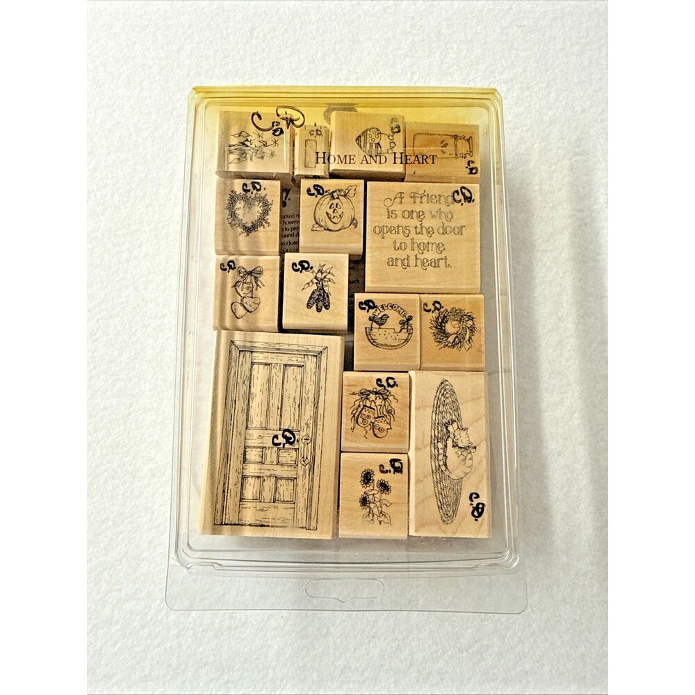 Stampin' Up! Home and Heart 15 Wood Mount Rubber Stamps Retired Country Folk Art